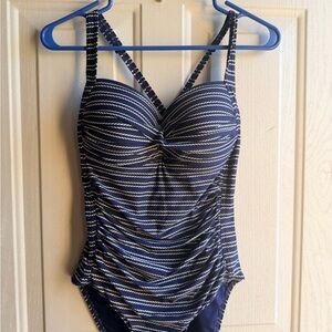 Navy Striped One-Piece Swimsuit with Built-In Support